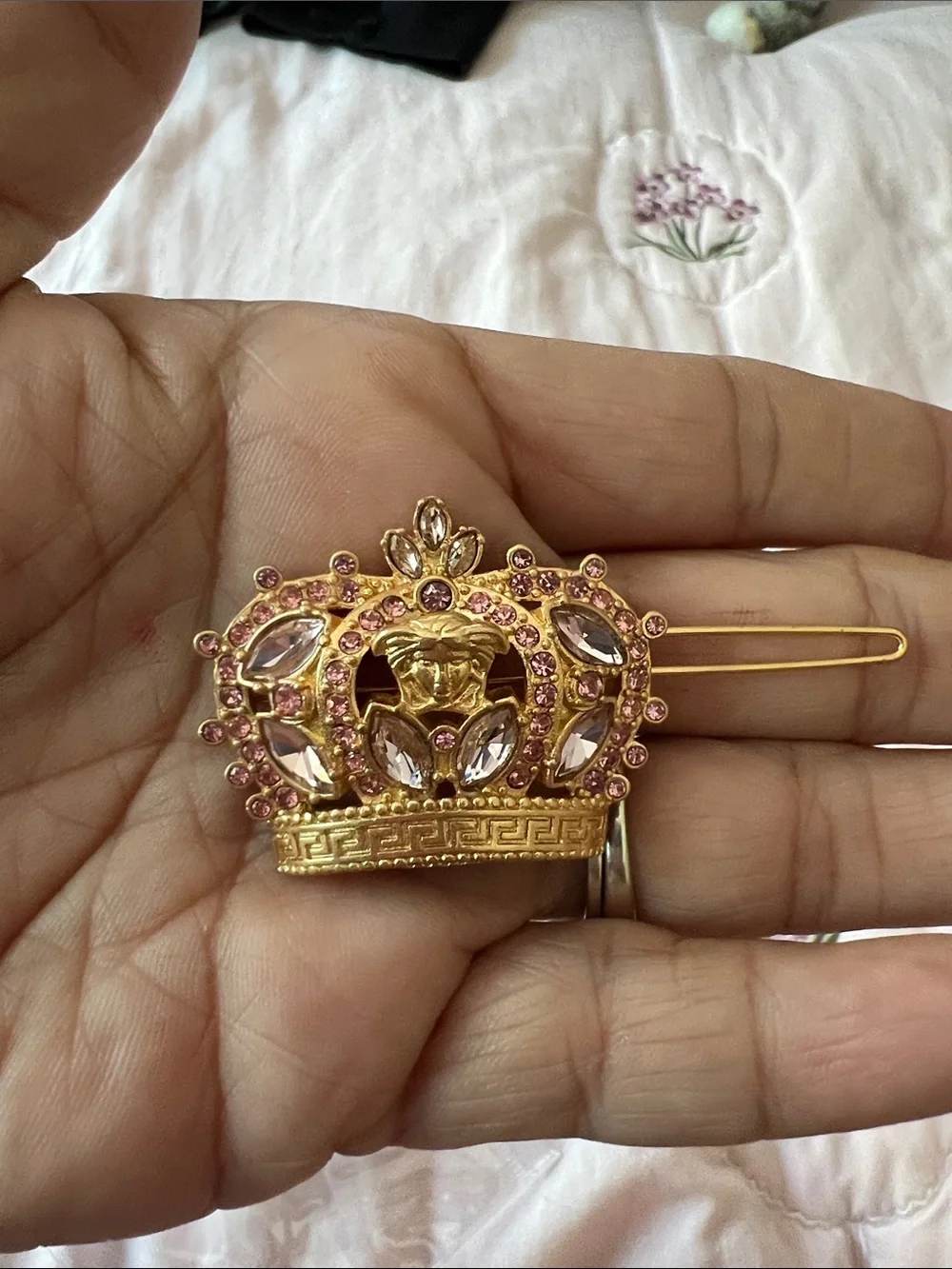 Medusa Gold-tone Crown Hair Clip with Pink Crystals